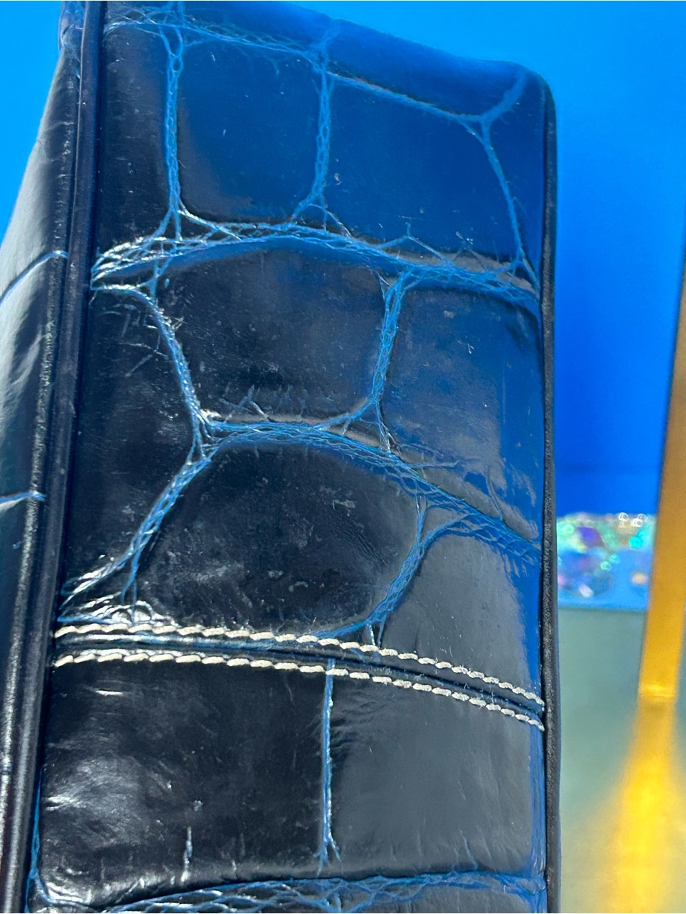 Dooney & Bourke Black w/Blue Croc-Embossed Accents Shoulder Bag Approx. 12x7x 4 - Picture 11 of 17